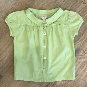 Olive Juice Green Short Sleeved Button Up w/ Collar and Flower Buttons, Girls 5